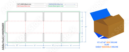 Mailer shipping box corrugated custom box dieline template and 3D box