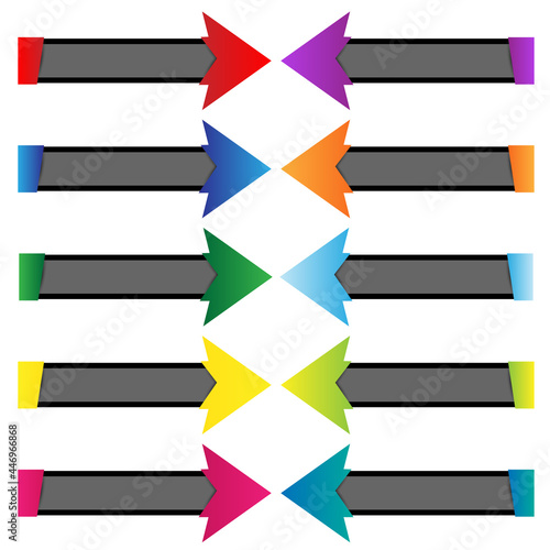 Colorful paper arrow labels and shadows on white background