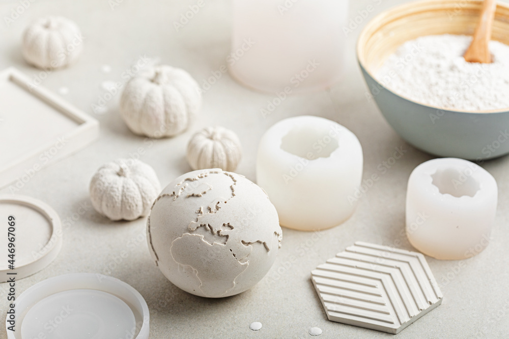 Handmade craft molds, plaster powder and gypsum objects for interior decoration Handmade craft molds, plaster powder and gypsum objects for interior decoration