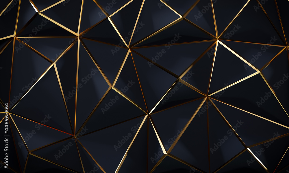 Black geometric texture with golden polygonal patterns - obrazy, fototapety, plakaty 