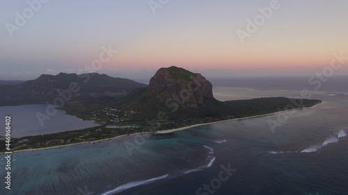 Mauritius aerial view with Le Morne Brabant mountain and ocean