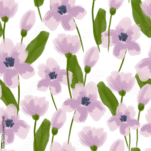Beautiful seamless floral pattern. Summer flowers. Floral seamless pattern .Seamless pattern with flowers, leaves. Great for fabric, textile. Minimal design in trendy colors. Vector Illustration. © Elli