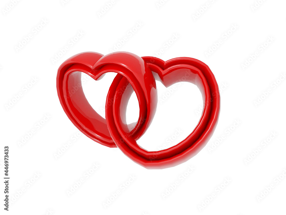 Shiny couple of red heart shape in 3d Shiny couple of red heart shape in 3d