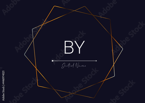 Stylish and elegant Golden polygon with letter BY with dark blue background signature logo for company name or initial 