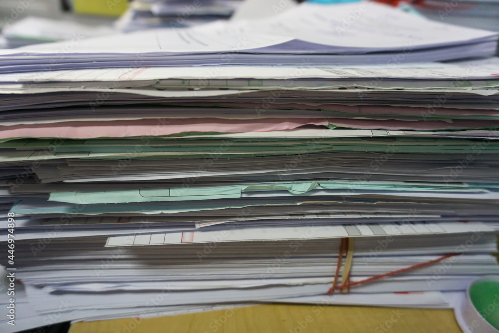 Close up stack of document at office Close up stack of document at office