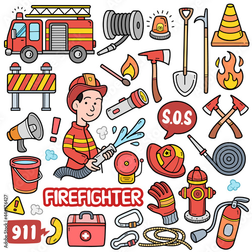 Firefighter Color Doodle Illustration