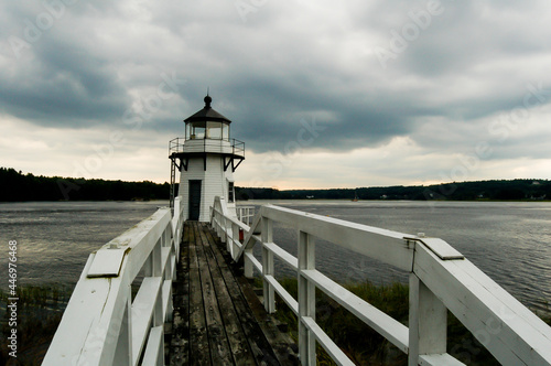 Doubling Point lighthouse in Maine, on a gray, overcast day