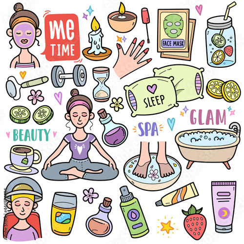 Me Time: Health and Body Care Color Doodle Illustration