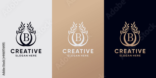 Creative olive oil logo design initial letter b with line art style. icon logo for business company