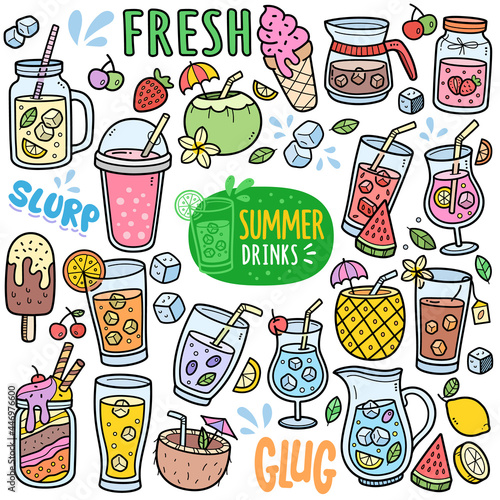 Summer Drinks Color Doodle Illustration