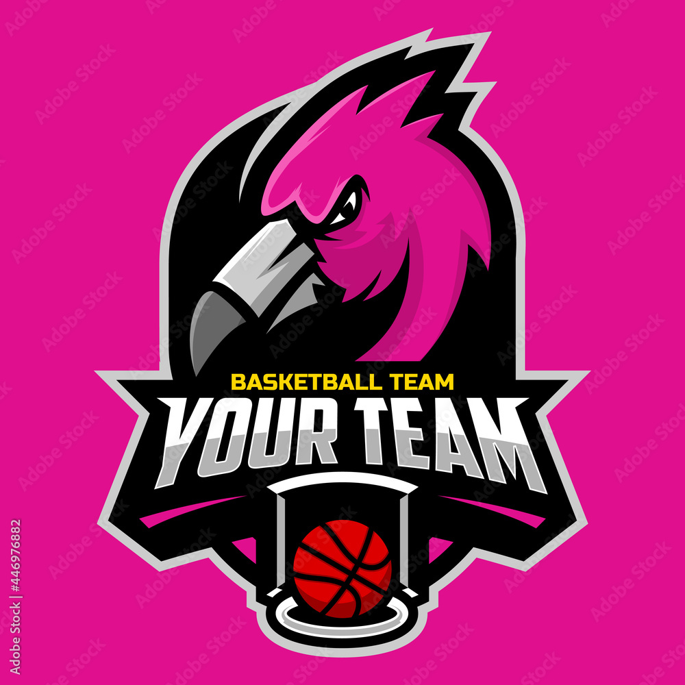 Flamingo mascot for a basketball team logo. Vector illustration. Great for team or school mascot or t-shirts and others.