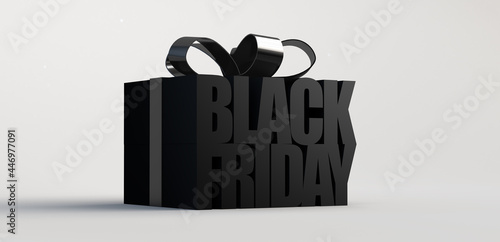 Black friday lettering simulating a gift box. 3d illustration. Banner. Background.  3d illustration. photo