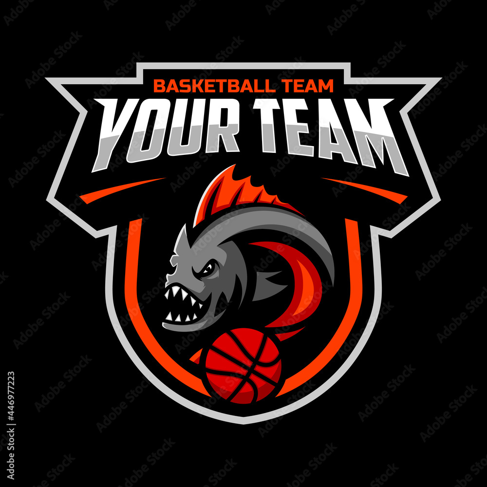 Piranha mascot for a basketball team logo. Vector illustration. Great for team or school mascot or t-shirts and others.