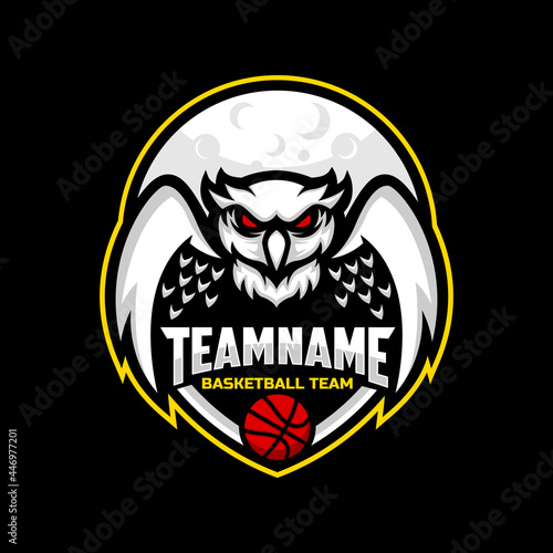 owl and moon mascot for a basketball team logo. Vector illustration. Great for team or school mascot or t-shirts and others.
