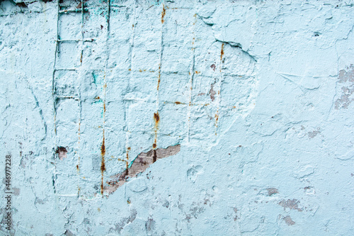solid background Blue concrete surface with cracks and visible rusty reinforcement for collage