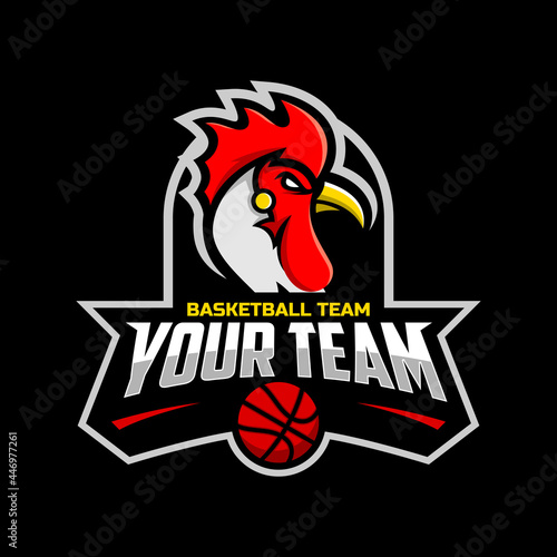 Roosters mascot for a basketball team logo. Vector illustration. Great for team or school mascot or t-shirts and others.