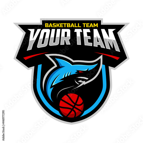 Shark mascot for a basketball team logo. Vector illustration. Great for team or school mascot or t-shirts and others.