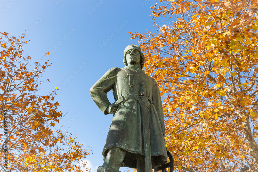 Fototapeta premium statue to Joao Afonso de Aveiro, a navigator associated with the Portuguese discoveries in the fifteenth century, Aveiro, Portugal