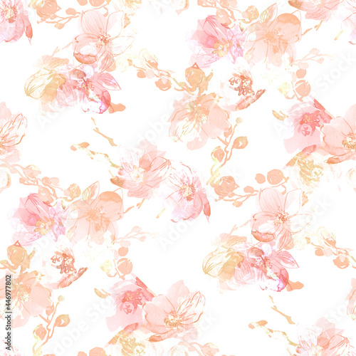 Abstract floral seamless pattern of orchid branches. Beautiful background for your festive design and wallpaper. 