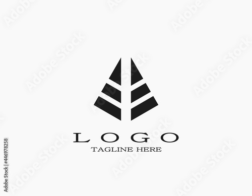 Minimalist elegant pyramid or triangle logo that formed from black line. 