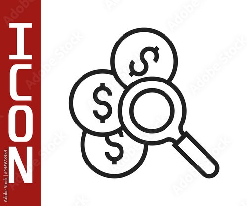 Black line Search for money icon isolated on white background. Vector
