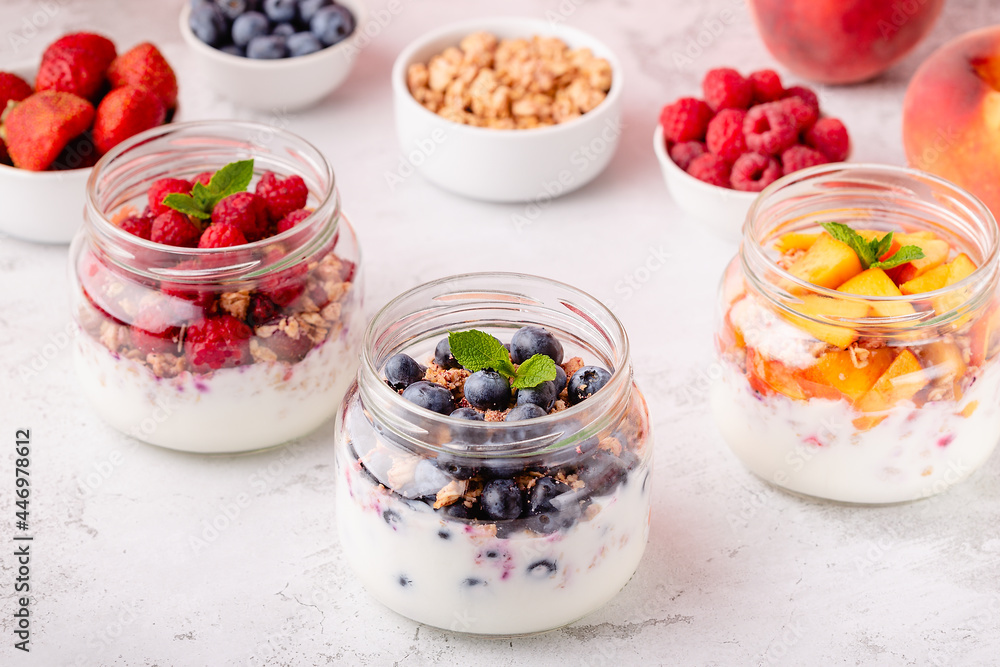 Healthy breakfast. Granola / muesli yoghurt and fruit. Healthy breakfast. Granola / muesli yoghurt and fruit.