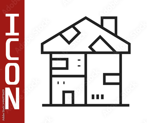 Black line Homeless cardboard house icon isolated on white background. Vector