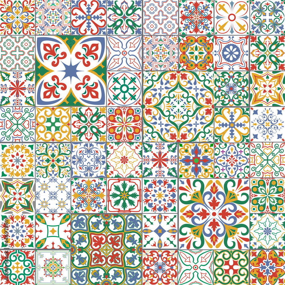 Big set of tiles background. Mosaic pattern for ceramic in dutch, portuguese, spanish, italian style. Big set of tiles background. Mosaic pattern for ceramic in dutch, portuguese, spanish, italian style.