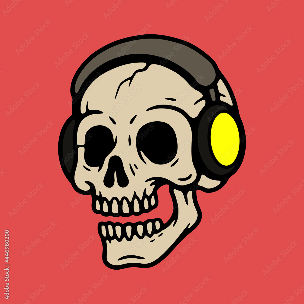 SKULL WITH HEADPHONES ICON COLOR BACKGROUND SKULL WITH HEADPHONES ICON COLOR BACKGROUND