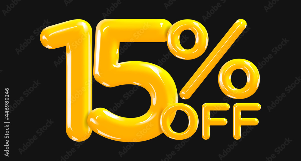 15 percent Off. Discount creative composition of golden or yellow balloons. 3d mega sale or fifteen percent bonus symbol on black background. Sale banner and poster. Vector illustration. 15 percent Off. Discount creative composition of golden or yellow balloons. 3d mega sale or fifteen percent bonus symbol on black background. Sale banner and poster. Vector illustration.
