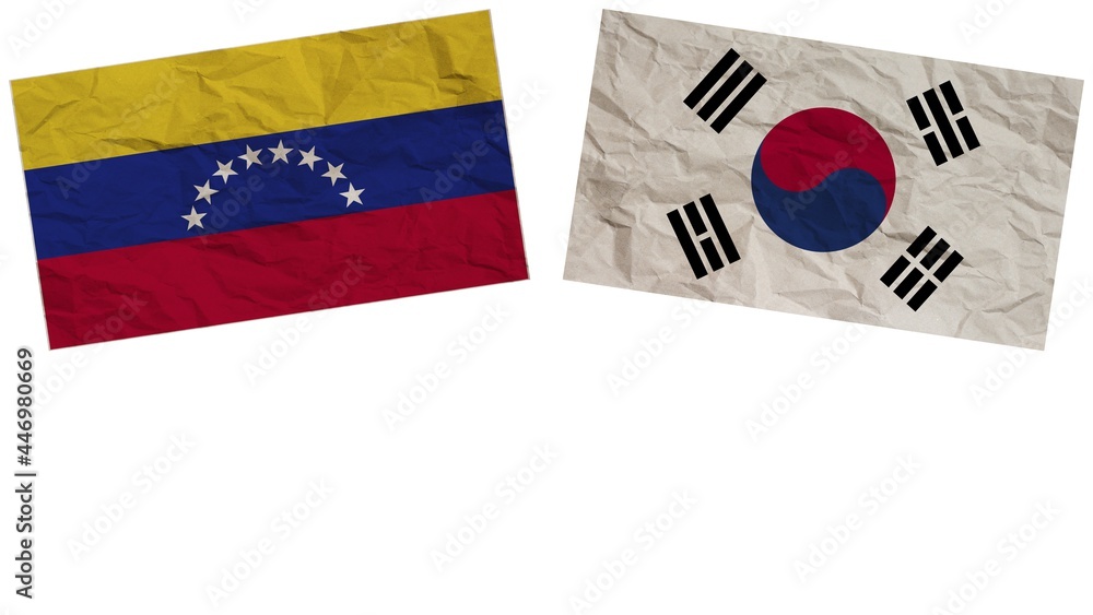 Naklejka premium South Korea and Venezuela Flags Together Paper Texture Effect Illustration