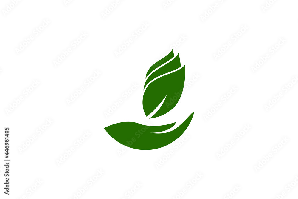 Vector hand and three leaves for protection logo Vector hand and three leaves for protection logo
