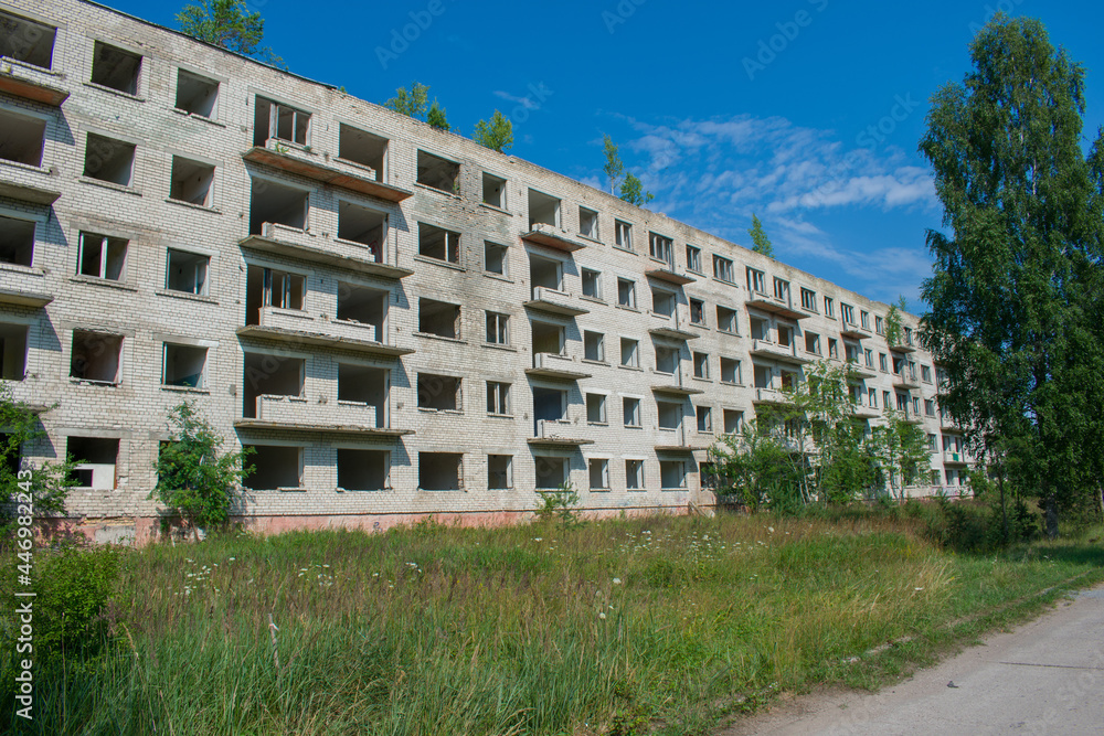 Abandoned soviet brick khrushchyovka residental building