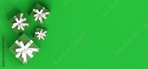 Wallpaper Mural Christmas banner. Xmas background with green presents and white bows. 3d illustration. Torontodigital.ca