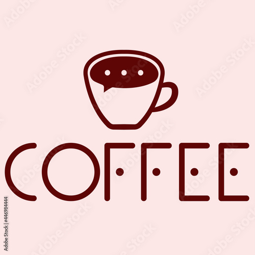 Coffee talk, bla bla with coffee cup. Conversation cloud. Minimalistic logo for cafe or shop. Coffee break. Flat vector illustration