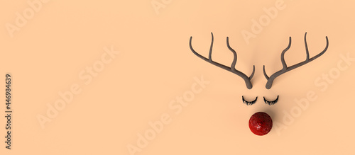 Abstract reindeer banner with closed eyes for christmas. Copy space. 3d illustration. photo