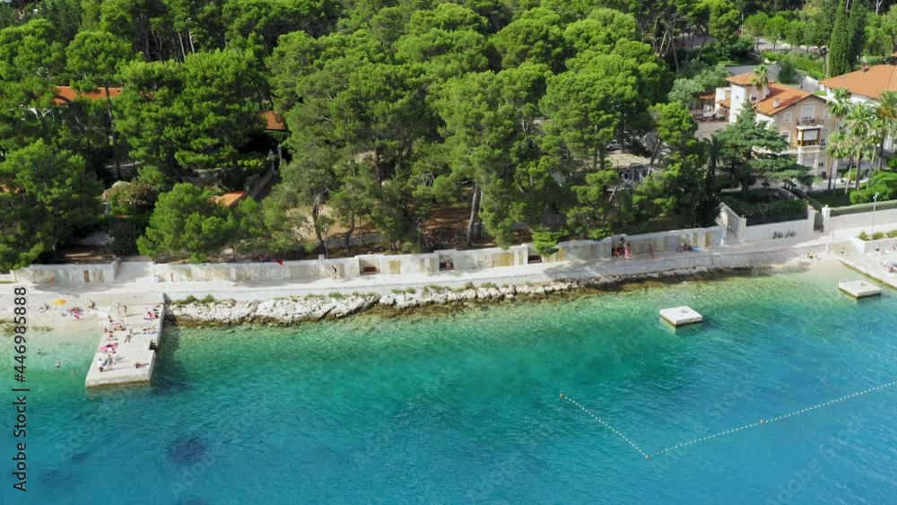 Aerial view of the beach near Mali Losinj town on Losinj island, the Adriatic Sea in Croatia Aerial view of the beach near Mali Losinj town on Losinj island, the Adriatic Sea in Croatia