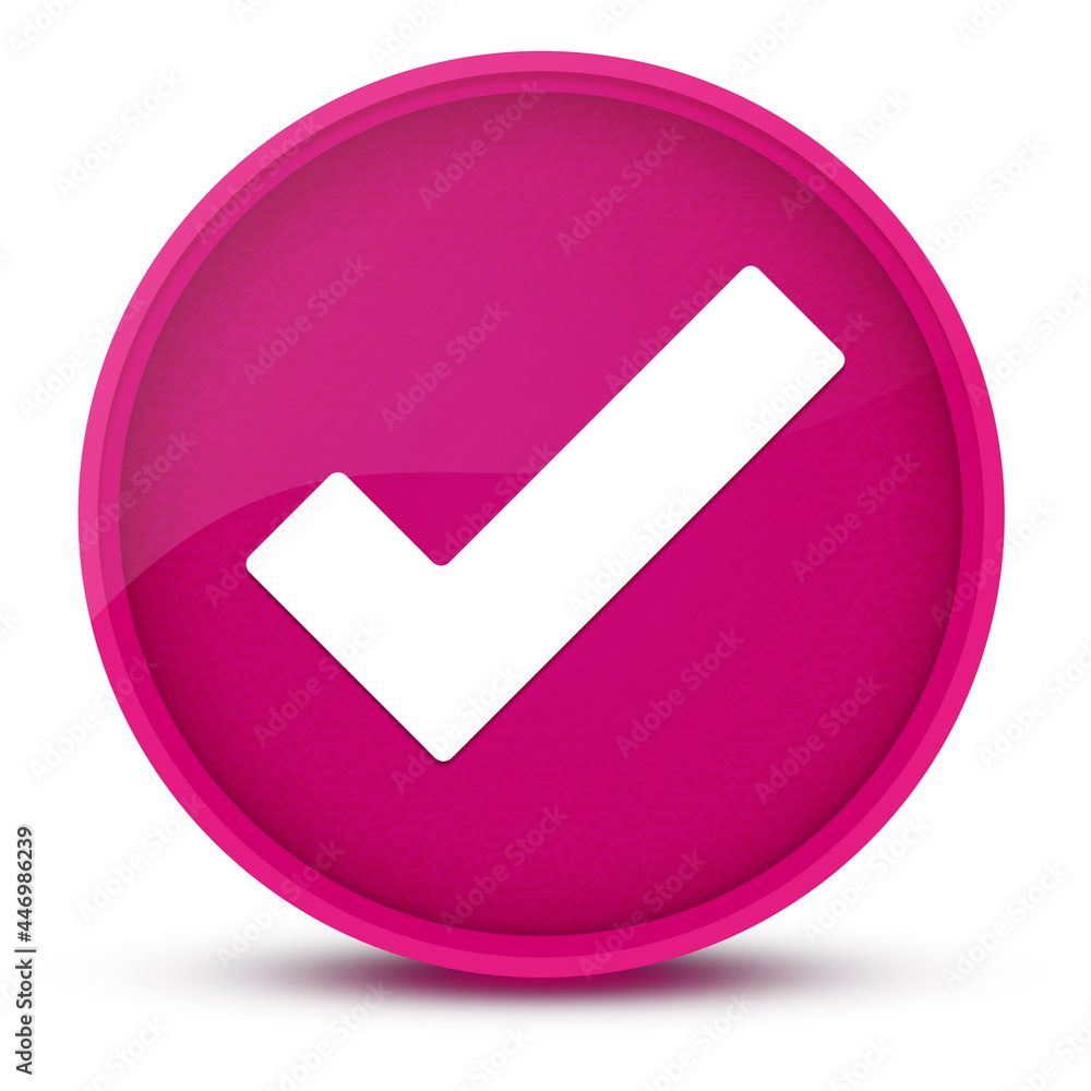 Checkmark luxurious glossy pink round button abstract Checkmark luxurious glossy pink round button abstract