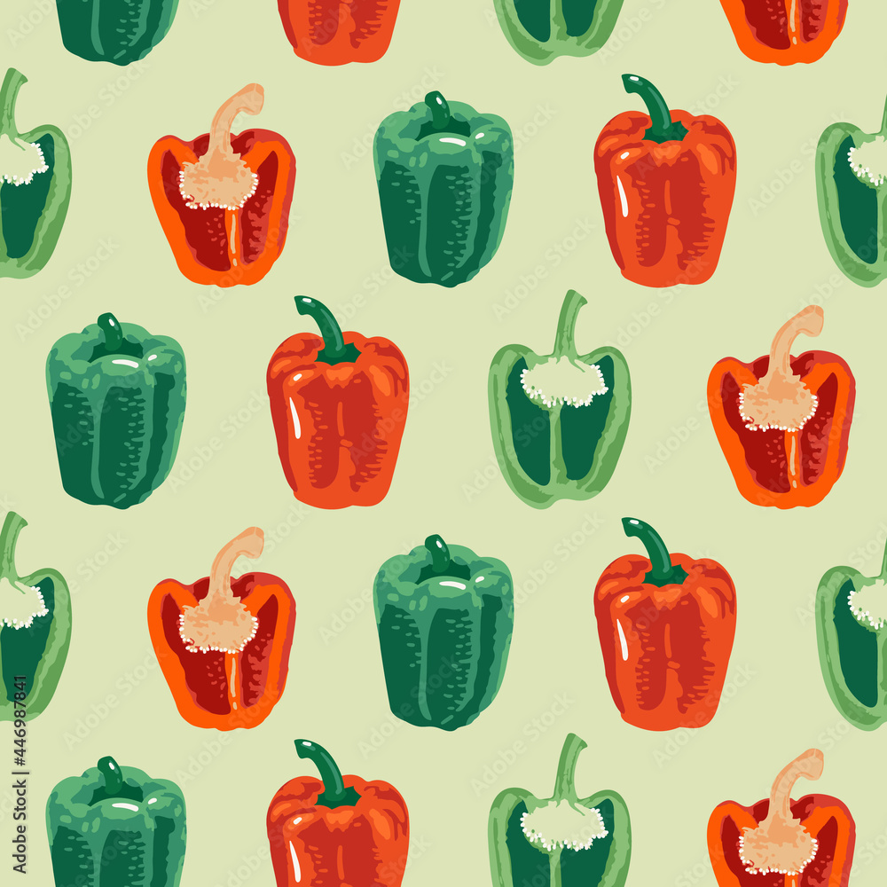 Vector seamless pattern with green and red peppers. Sweet and hot Vector seamless pattern with green and red peppers. Sweet and hot