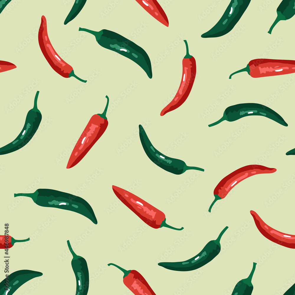 Vector seamless pattern with green and red peppers. Sweet and hot Vector seamless pattern with green and red peppers. Sweet and hot