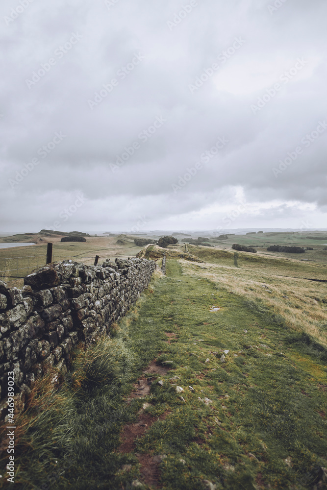 Hadrians Wall On An Overcast Day in the UK.
