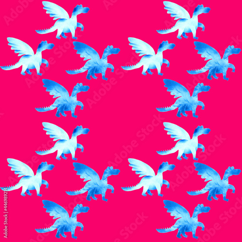 Dragon pattern in the technique of stencil printing on a pink background. For fabric   wallpaper  wrapping paper.