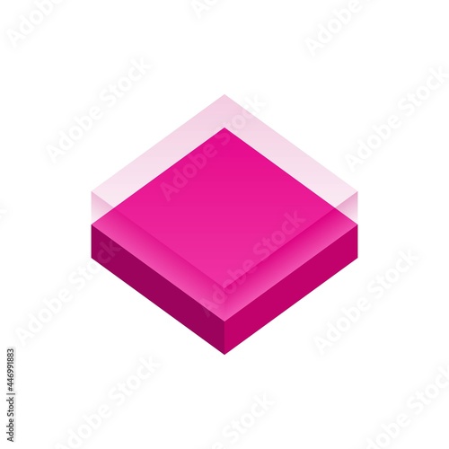 Cube Icon Design. Pink decorative glass cube. 3D Isometric Cube. Vector illustration. Transparent cube.