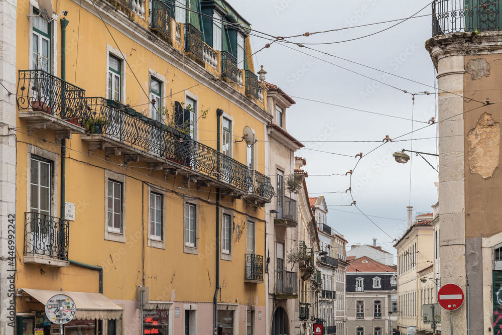 Traditional architecture in the historic center of Lisbon, Portugal.