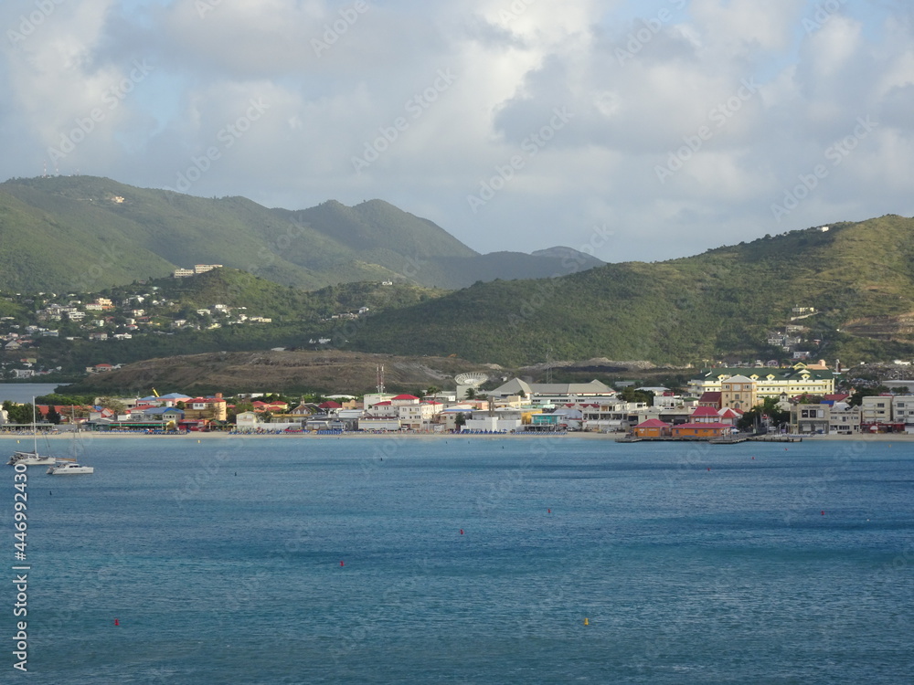 St Maarten oceanfront with mountains and ocean