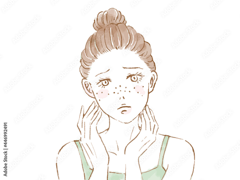 そばかすができた肌に悩む女性