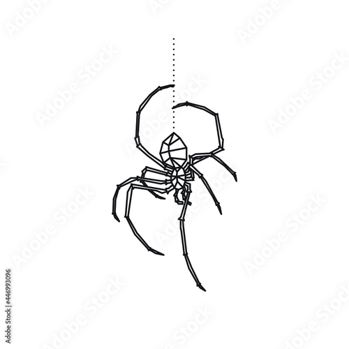 Spider Geometric Drawing Tattoo or Logo. Blackwork.