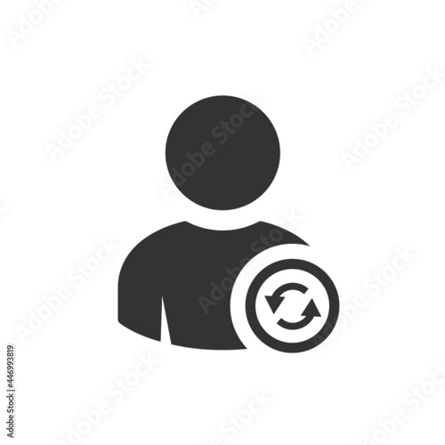 Users profile sign with update or refresh icon. Update profile, personal account icon, change avatar, reset settings, synchronize user.
