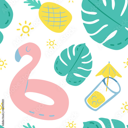 Seamless pattern with summer stuff for print, decoration, brigth colors
