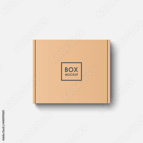 Top view cardboard box mockup isolated on white background, vector illustration